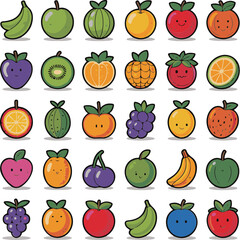 Colorful healthy fruits. Editable, scalable , eps vector fruits art design. adobe illustrator.