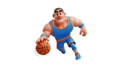 Cartoon basketball player dribbling ball silhouette