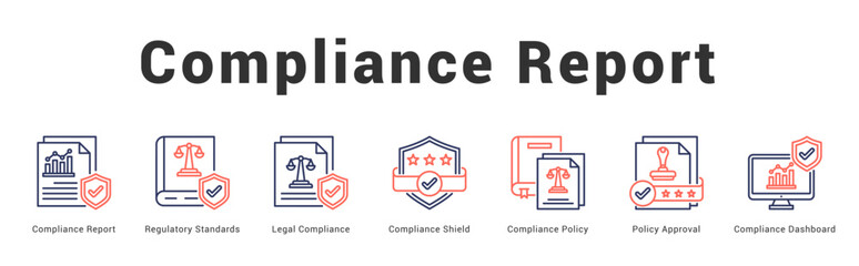 Compliance Report Modern and clean web banner illustration featuring thematic icons for visual communication