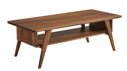 Fototapeta premium Mid century modern wooden coffee table with shelf isolated on a transparent background