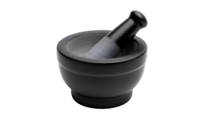 Stone mortar and pestle isolated on black background for grinding spices