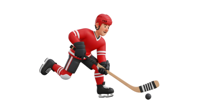 Cartoon hockey player in action silhouette