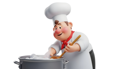 Cartoon chef stirring a pot in silhouette