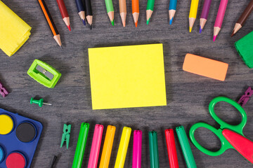 Stationery accessories and school supplies for learning and developing creativity and kids motor skills