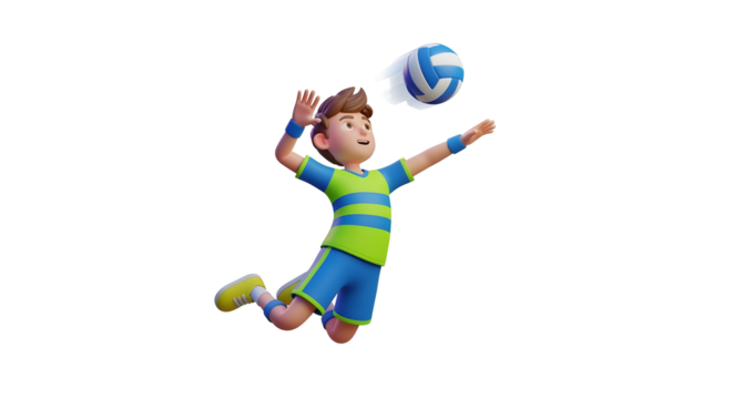 Young boy in athletic clothing jumping to hit a volleyball silhouette