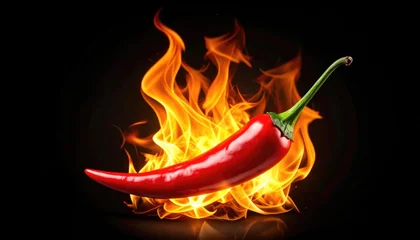Canvas schilderij Hete pepers red chili on fire in black background   © Marko