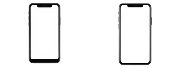 Modern Black Smartphone Front View with Blank White Screen, Centered and Upright, Isolated on Transparent Background
