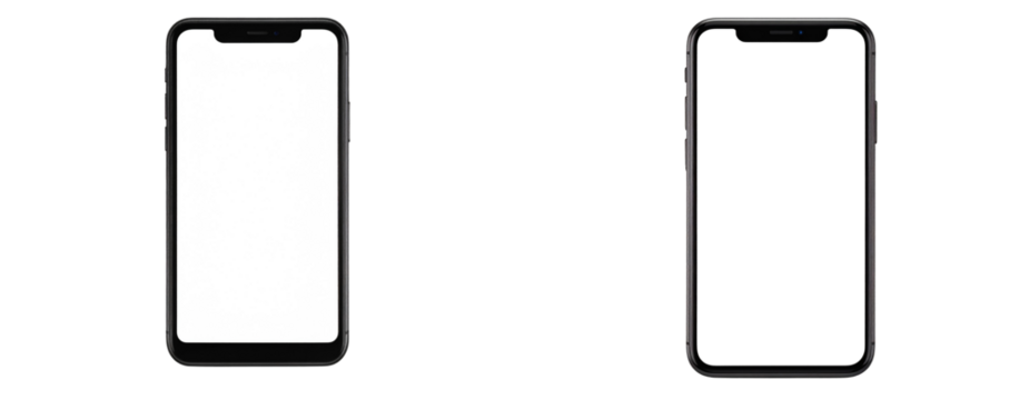 Modern Black Smartphone Front View with Blank White Screen, Centered and Upright, Isolated on Transparent Background - Powered by Adobe
