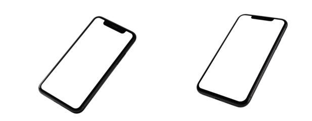 Floating Black Smartphone at Dynamic Tilted Angle with White Screen