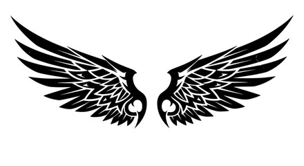 Obraz premium Tribal style vector wings, bold lines, tattoo style, isolated, symmetrical design