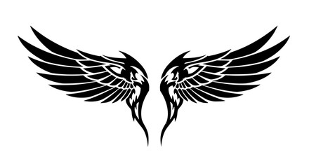 Fototapeta premium Tribal style vector wings, bold lines, tattoo style, isolated, symmetrical design