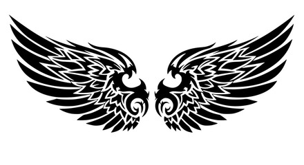 Obraz premium Tribal style vector wings, bold lines, tattoo style, isolated, symmetrical design