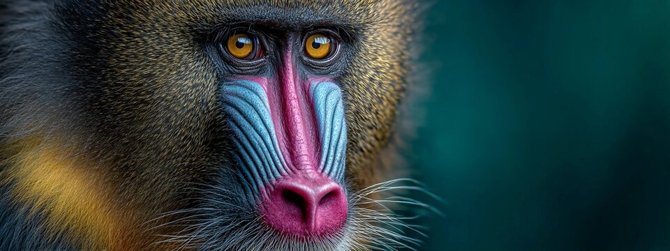 Close up portrait of a colorful mandrill monkey face
