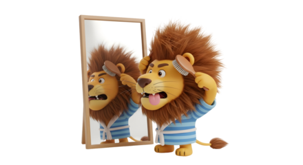 Cartoon lion looking in the mirror silhouette