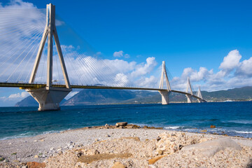 Rio-Antirio Bridge across the Gulf of Corinth Greece Peloponnese Peninsula