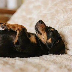 Relaxed Dog Sleeping Peacefully on Cozy Blanket at Home