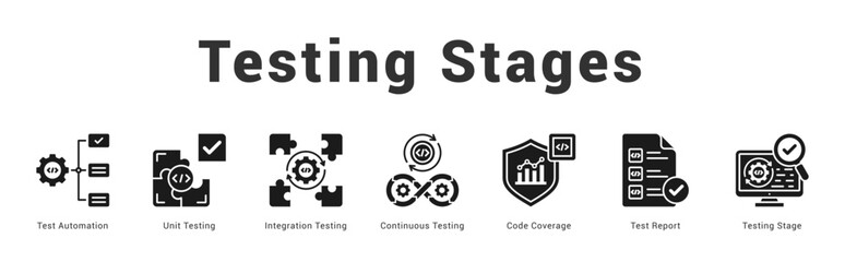 Testing Stages Modern and clean web banner illustration featuring thematic icons for visual communication