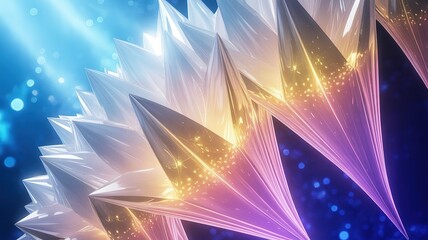 Glowing crystal spikes refract light, creating an abstract, ethereal design with gradient color