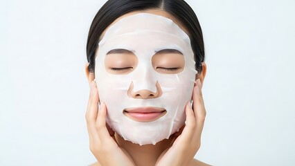Young Woman Enjoying a Relaxing Skincare Facial with a White Face Mask, Beauty Routine, Wellness, and Self-Care Concept