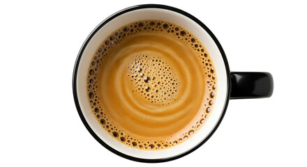 Top view of a cup of coffee with foam isolated on transparent background