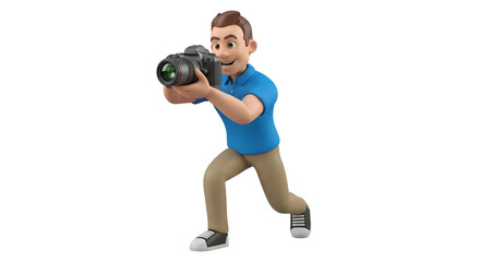 Cartoon man photographer holding camera silhouette