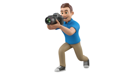 Cartoon man photographer holding camera silhouette