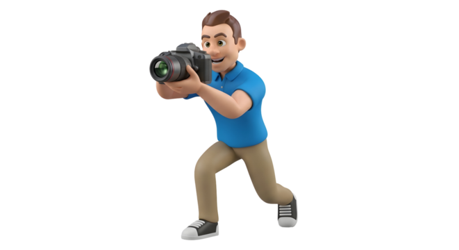 Cartoon man photographer holding camera silhouette