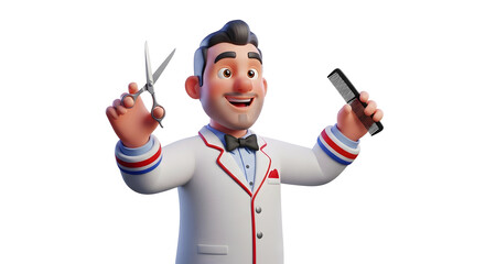 Cartoon barber holding scissors and comb silhouette