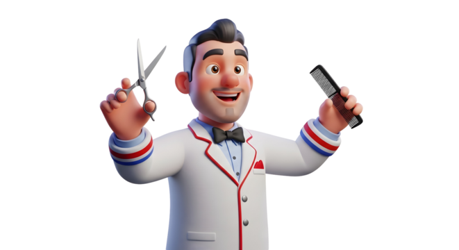 Cartoon barber holding scissors and comb silhouette - Powered by Adobe