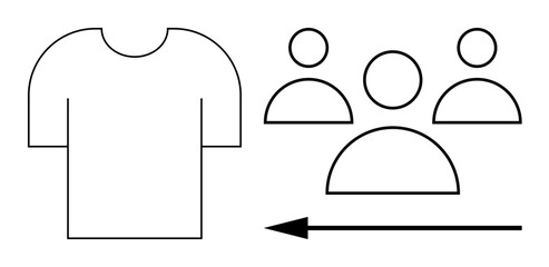 T-shirt production process. Visual ation of a t-shirt and group collaboration forming a directional flow. T-shirt process aiding teamwork and information transfer in fashion industry workflows