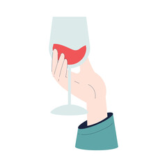 Human Hand Drink Wine Hold Glass Vector Illustration