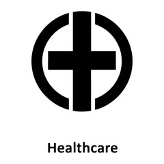 Obraz premium Black plus sign inside broken circle representing health and medical services in a clean design style icon