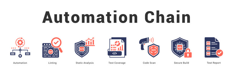 Automation Chain Modern and clean web banner illustration featuring thematic icons for visual communication