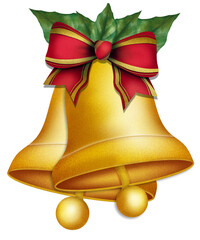 Golden Christmas Bells With Ribbon illustration 