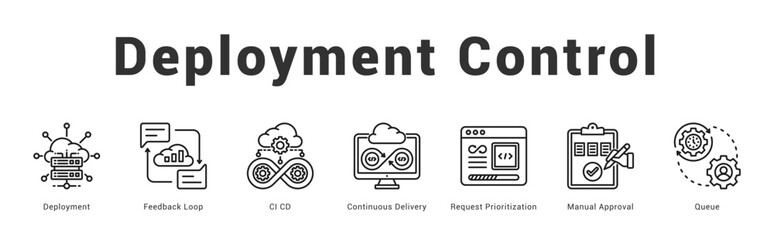 Deployment Control   Modern and clean web banner illustration featuring thematic icons for visual communication