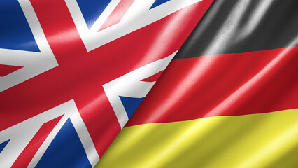 Fototapeta premium United Kingdom UK and Germany two national flags filling the entire frame, close-up view, edge-to-edge composition