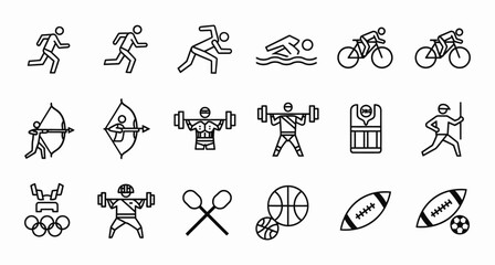 Diverse Sports and Athletic Activities Represented in Line Art Icons for Competitions and Recreational Pursuits with Universal Appeal and Timeless Design