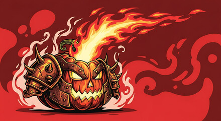 Fiery Pumpkin Knight A Spooky Halloween Icon