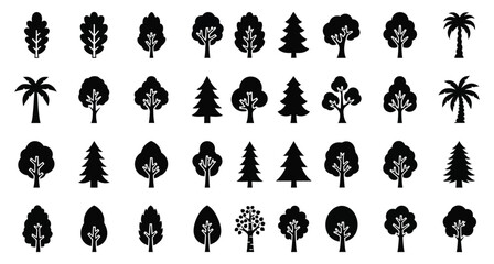 Diverse Tree Silhouettes in Vector Format for Nature Illustration and Graphic Design Projects showcasing a variety of forest and park elements