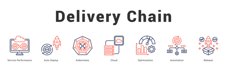 Delivery Chain   Modern and clean web banner illustration featuring thematic icons for visual communication