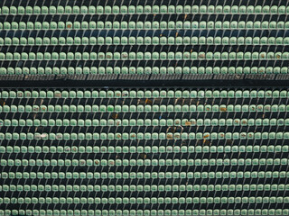 Aerial view of rows upon rows of seating create a mesmerizing pattern of textures and tones, Thimphu, Bhutan.