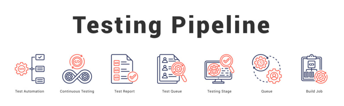 Testing Pipeline   Modern and clean web banner illustration featuring thematic icons for visual communication