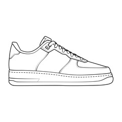 Chunky street sneaker line art illustration, clean bold outlines, modern proportions, minimal shading, smooth contours, high-quality vector drawing, fashion footwear graphic for apparel and merchandis