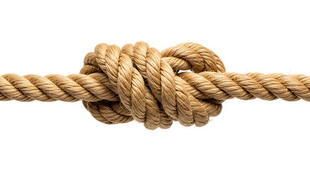 Close up of a rope with a knot isolated on transparent background