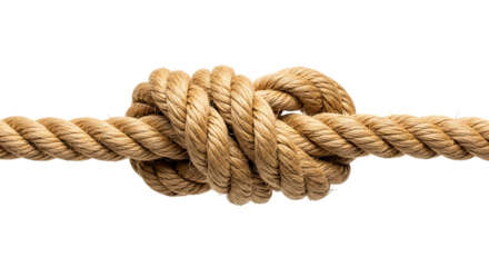 Close up of a rope with a knot isolated on transparent background