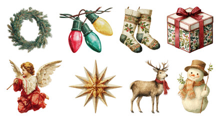 Obraz premium PNG Vintage Christmas holiday decoration collection, element set on transparent background