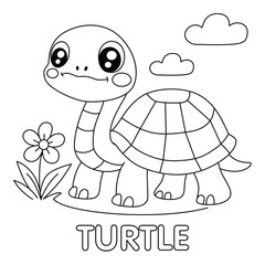 Cute Cartoon Turtle Coloring Page Outline