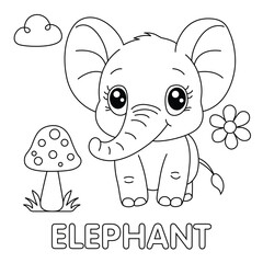 Cute Baby Elephant Coloring Page for Kids