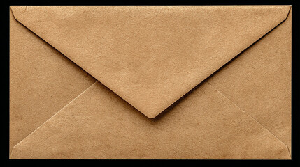 Close up of a brown kraft paper envelope with a triangular flap on a black background