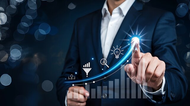 Businessman touching a virtual screen button